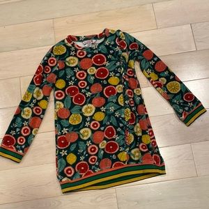 Boboli girls soft velour cotton stretch fruits print ruffle trim dress
